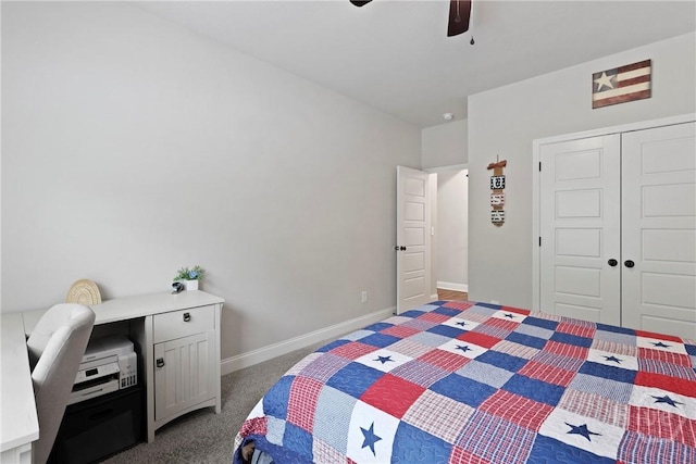 108 Summer Station Dr, Guyton, GA 31312 - bedroom with a ceiling fan, baseboards, a closet, and carpet