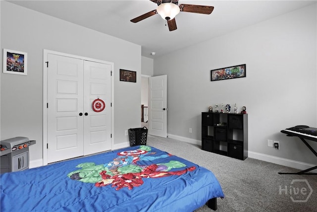 108 Summer Station Dr, Guyton, GA 31312 - carpeted bedroom with a closet, baseboards, and ceiling fan