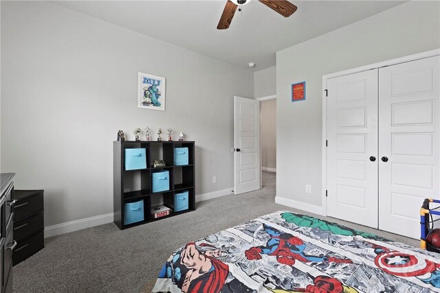 108 Summer Station Dr, Guyton, GA 31312 - carpeted bedroom with a closet, baseboards, and a ceiling fan