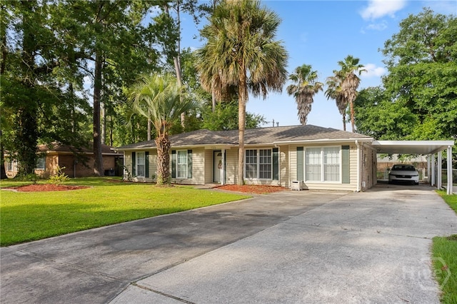 114 Piercefield Dr, Richmond Hill, GA 31324 - single story home featuring driveway, a front yard, and an attached carport