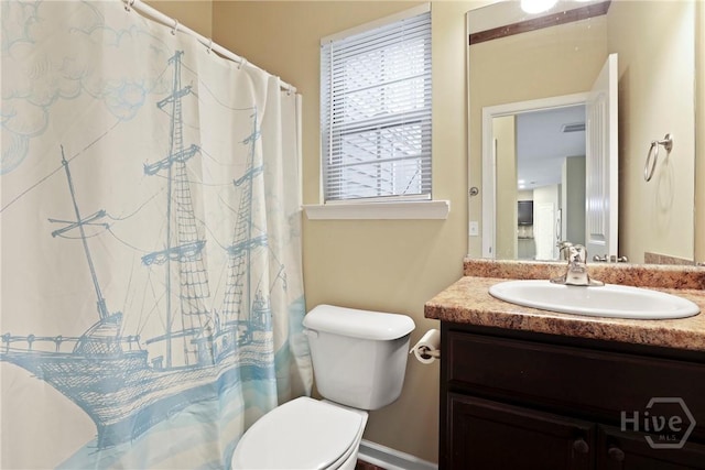 93 Veranda Trl, Midway, GA 31320 - bathroom with toilet, vanity, and a shower with curtain