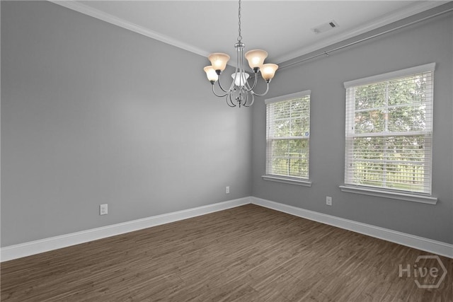 7 Sailmaker Ln, Richmond Hill, GA 31324 - unfurnished room featuring a chandelier, dark wood finished floors, ornamental molding, and baseboards
