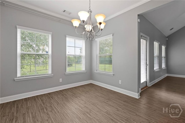 7 Sailmaker Ln, Richmond Hill, GA 31324 - spare room featuring a chandelier, dark wood finished floors, baseboards, and crown molding