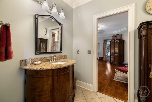 10 Cedar View Dr, Savannah, GA 31410 - bathroom with crown molding, vanity, baseboards, and tile patterned flooring
