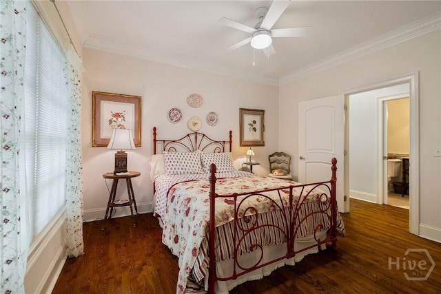 10 Cedar View Dr, Savannah, GA 31410 - bedroom with wood finished floors, ornamental molding, baseboards, and a ceiling fan