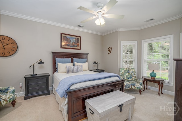 14 Black Hawk Trl, Savannah, GA 31411 - bedroom featuring light carpet, crown molding, baseboards, and ceiling fan