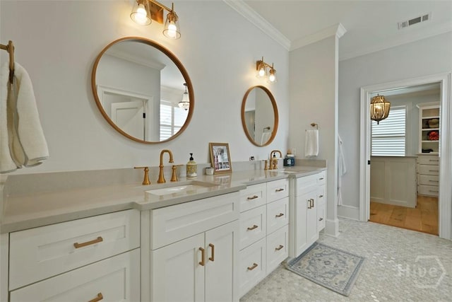 15 Reed Grass Ln, Savannah, GA 31405 - bathroom with double vanity and ornamental molding
