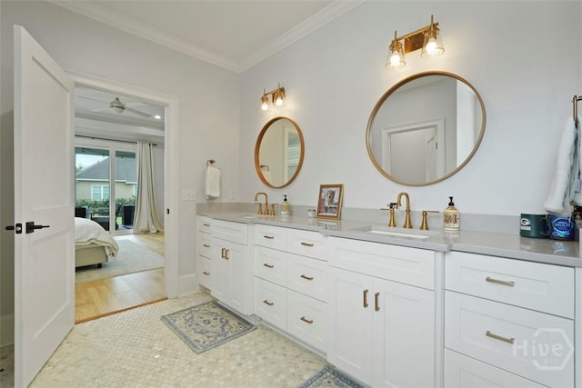 15 Reed Grass Ln, Savannah, GA 31405 - ensuite bathroom with double vanity, ornamental molding, and a ceiling fan