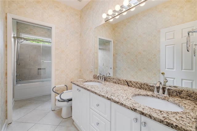 35 Wild Thistle Ln, Savannah, GA 31406 - full bathroom featuring double vanity, tile patterned flooring, toilet, and bathtub / shower combination