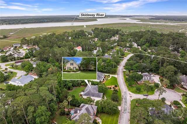 35 Wild Thistle Ln, Savannah, GA 31406 - aerial overview of property's location featuring property parcel outlined and a nearby body of water