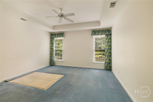 35 Wild Thistle Ln, Savannah, GA 31406 - unfurnished room featuring a raised ceiling, carpet, plenty of natural light, ceiling fan, and ornamental molding
