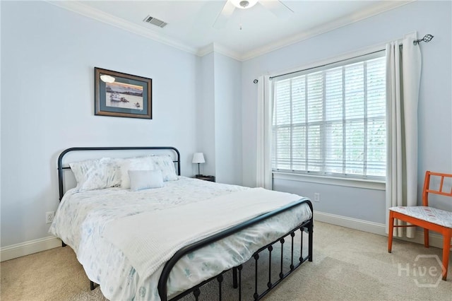 711 Chastain Cir, Richmond Hill, GA 31324 - carpeted bedroom featuring baseboards, crown molding, and ceiling fan