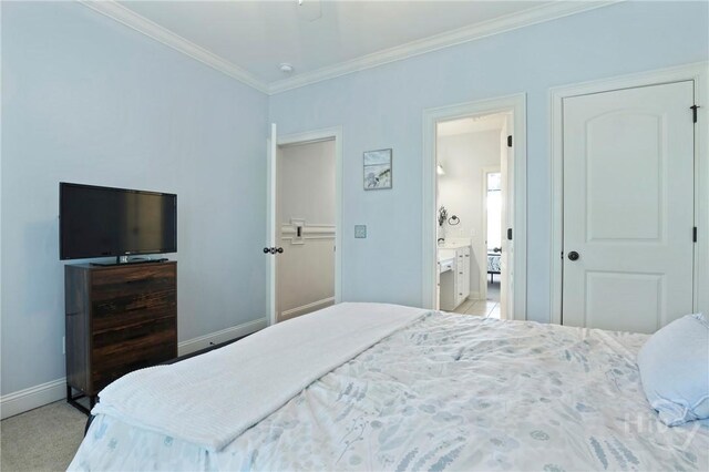 711 Chastain Cir, Richmond Hill, GA 31324 - bedroom featuring ornamental molding, baseboards, and light carpet