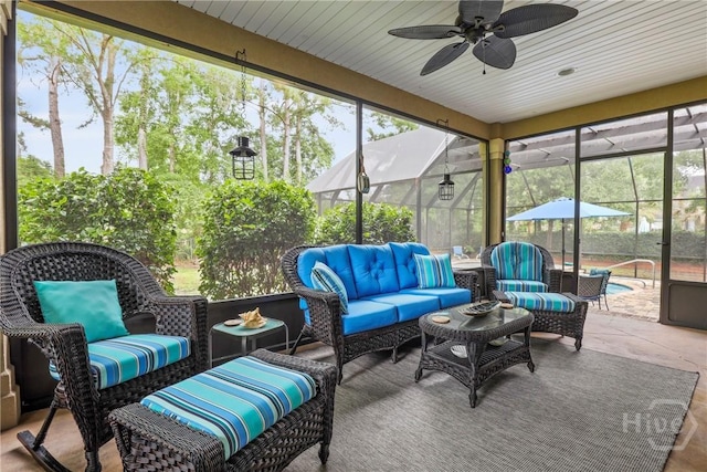 711 Chastain Cir, Richmond Hill, GA 31324 - sunroom / solarium with a ceiling fan, outdoor lounge area, and plenty of natural light