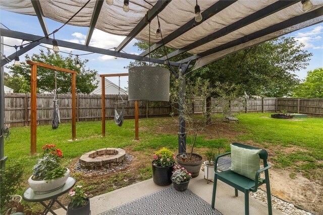 131 Tanzania Trl, Pooler, GA 31322 - view of patio / terrace featuring an outdoor fire pit and a pergola