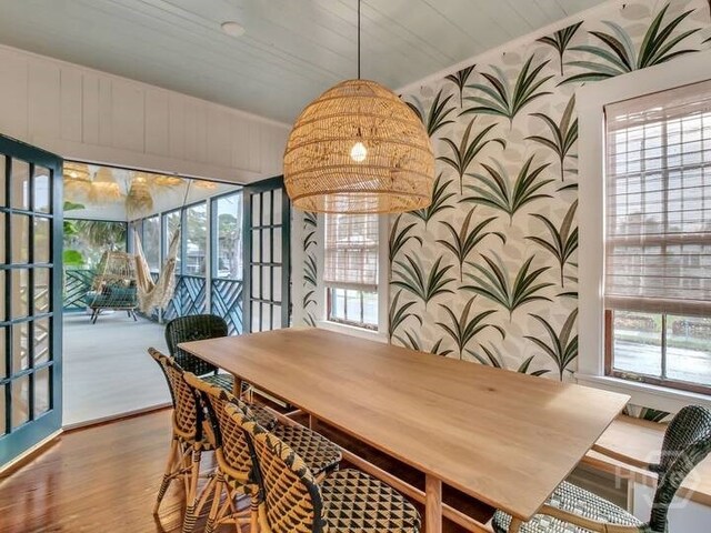 16 12th St, Tybee Island, GA 31328 - dining space featuring wood finished floors and wood ceiling