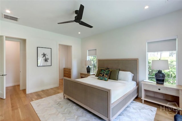 217 John Wesley Way, Savannah, GA 31404 - bedroom with light wood-style flooring, recessed lighting, baseboards, and a ceiling fan
