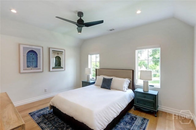 217 John Wesley Way, Savannah, GA 31404 - bedroom featuring vaulted ceiling, baseboards, light wood finished floors, recessed lighting, and ceiling fan