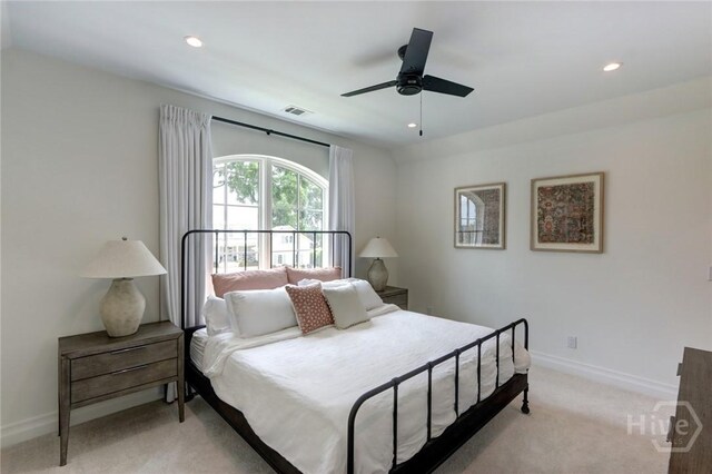 217 John Wesley Way, Savannah, GA 31404 - bedroom with light colored carpet, baseboards, recessed lighting, and a ceiling fan