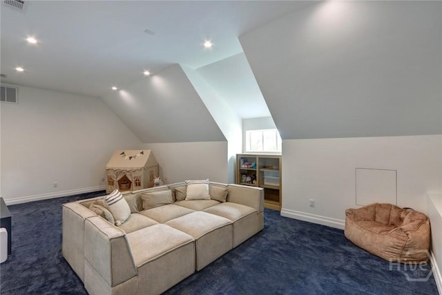 217 John Wesley Way, Savannah, GA 31404 - living room with dark carpet, lofted ceiling, recessed lighting, and baseboards