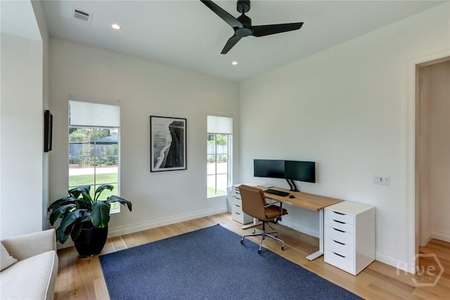 217 John Wesley Way, Savannah, GA 31404 - office area featuring healthy amount of natural light, light wood-style flooring, ceiling fan, recessed lighting, and baseboards