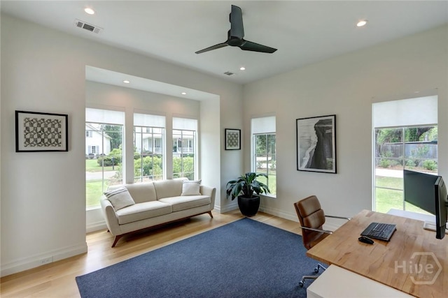 217 John Wesley Way, Savannah, GA 31404 - office area with light wood-type flooring, a ceiling fan, recessed lighting, and baseboards