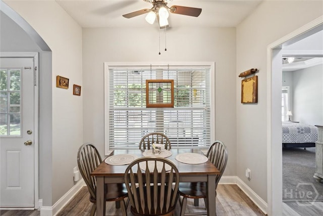 133 Cobbleton Dr, Rincon, GA 31326 - dining area featuring arched walkways, wood finished floors, and healthy amount of natural light