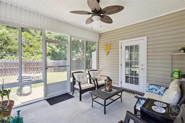 133 Cobbleton Dr, Rincon, GA 31326 - sunroom featuring an outdoor hangout area and ceiling fan