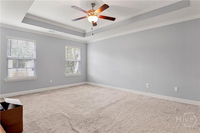 42 Kinlock Ct, Midway, GA 31320 - empty room with a raised ceiling, plenty of natural light, crown molding, carpet flooring, and a ceiling fan