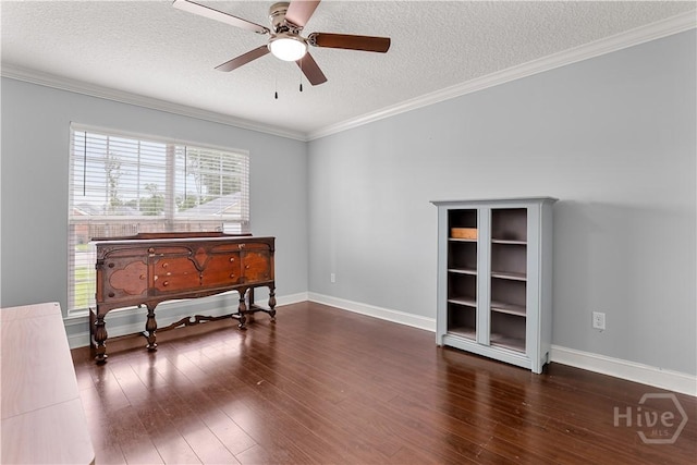 42 Kinlock Ct, Midway, GA 31320 - sitting room with ceiling fan, a textured ceiling, wood-type flooring, ornamental molding, and baseboards