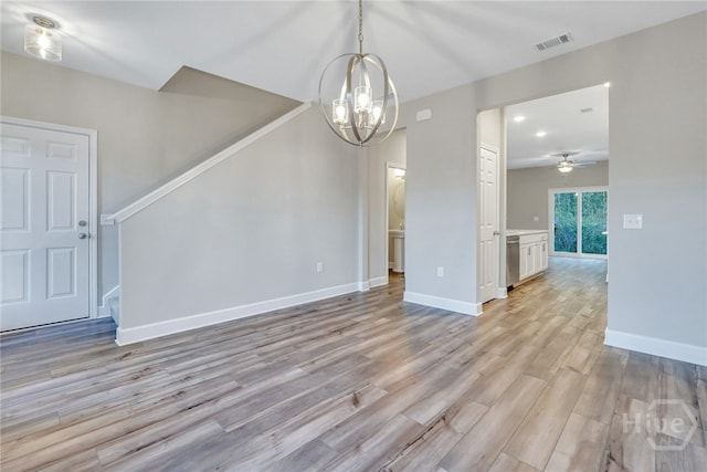 238 Haisley Run, Guyton, GA 31312 - unfurnished dining area with a chandelier, light wood-style flooring, ceiling fan, baseboards, and recessed lighting