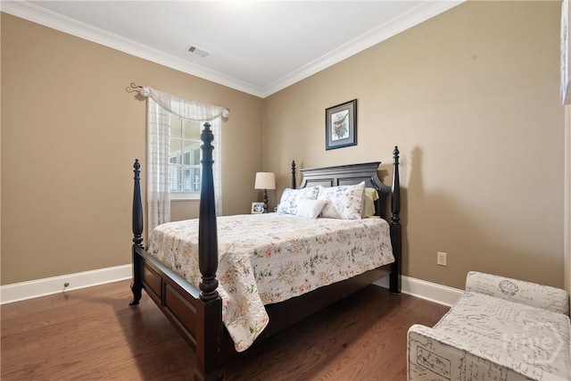 745 S Chickasaw Trl, Sparta, GA 31087 - bedroom featuring baseboards, dark wood-style flooring, and ornamental molding