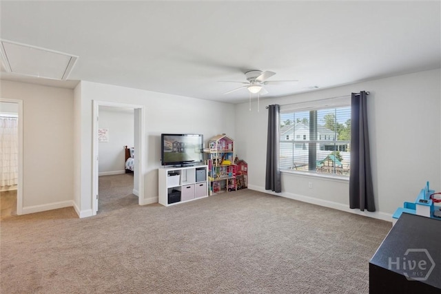 109 Finch Ln, Guyton, GA 31312 - rec room with attic access, a ceiling fan, carpet, and baseboards