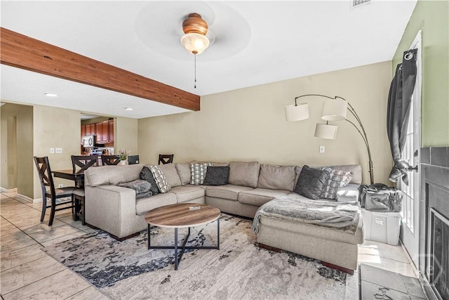 727 S Main St Unit 117, Hinesville, GA 31313 - living room with ceiling fan and beam ceiling