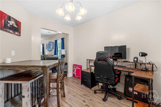 135 Verde Bnd, Savannah, GA 31419 - office space featuring a chandelier, light wood-style flooring, and baseboards