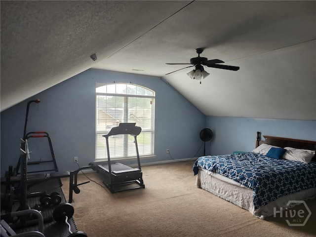 182 Gloucester Dr, Midway, GA 31320 - bedroom with carpet floors, vaulted ceiling, and ceiling fan