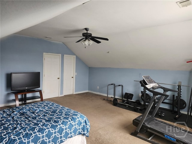 182 Gloucester Dr, Midway, GA 31320 - carpeted bedroom with lofted ceiling and a ceiling fan