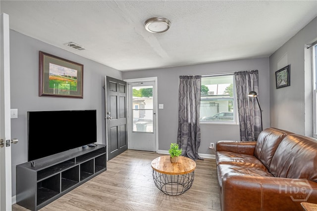 1515 Vine St, Savannah, GA 31401 - living area with light wood-style flooring, a textured ceiling, and baseboards