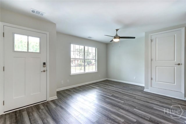 106 Oyster Catcher Ln, Savannah, GA 31410 - entryway with healthy amount of natural light, a ceiling fan, baseboards, and dark wood-type flooring