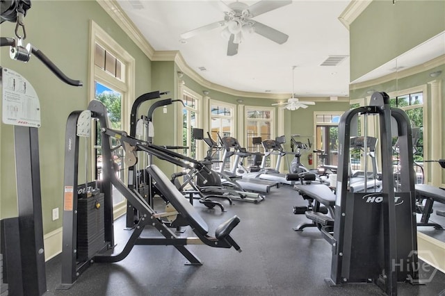 3311 Whitemarsh Way Unit 3311, Savannah, GA 31410 - exercise room with ceiling fan and crown molding