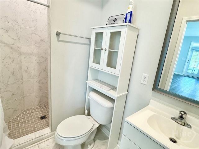 128 Melody Dr, Pooler, GA 31322 - full bath featuring a stall shower, vanity, toilet, and marble look tile flooring