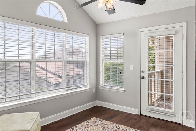 12300 Apache Ave Unit 507, Savannah, GA 31419 - entryway featuring lofted ceiling, wood finished floors, ceiling fan, and baseboards