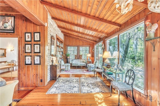 905 Goebel Ave, Savannah, GA 31404 - sunroom with wooden walls, wood-type flooring, and wooden ceiling