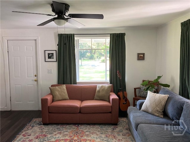 155 Oak Hill Rd, Richmond Hill, GA 31324 - living room featuring wood finished floors and a ceiling fan