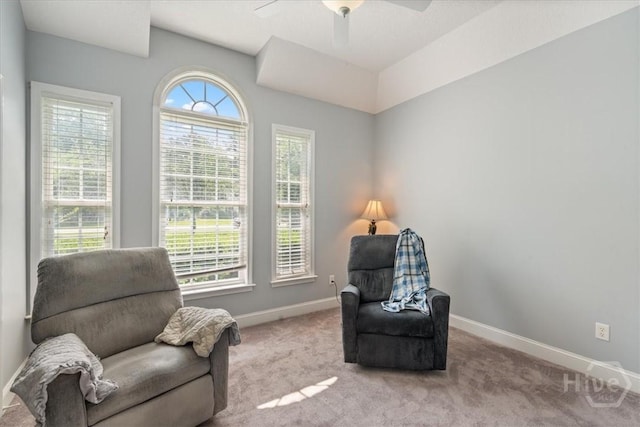 190 Sandpiper Dr, Midway, GA 31320 - sitting room featuring baseboards, a ceiling fan, and carpet flooring