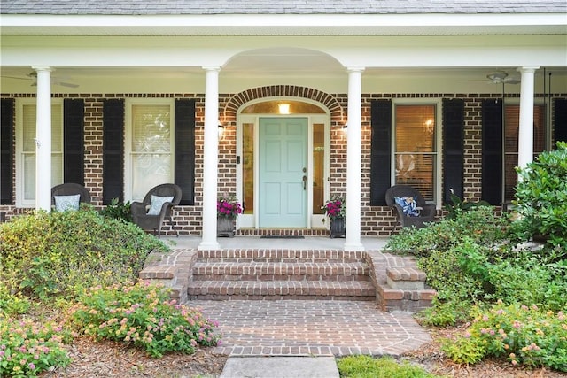118 Woodline Dr, Savannah, GA 31410 - doorway to property featuring a porch, brick siding, and roof with shingles