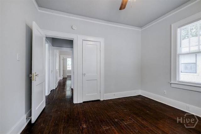 810 34th St, Savannah, GA 31401 - unfurnished room with hardwood / wood-style floors, crown molding, ceiling fan, healthy amount of natural light, and baseboards