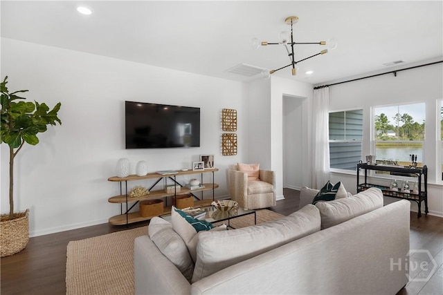 797 Blue Moon Xing, Pooler, GA 31322 - living room featuring wood finished floors, a chandelier, recessed lighting, and baseboards