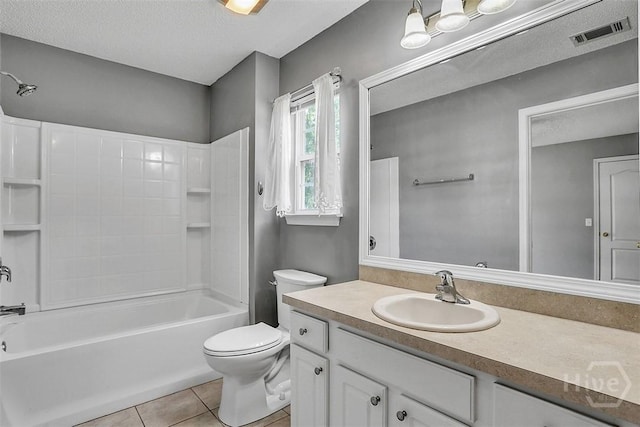 207 Pink Dogwood Ln, Pooler, GA 31322 - bathroom featuring toilet, vanity, tile patterned flooring, shower / washtub combination, and a textured ceiling