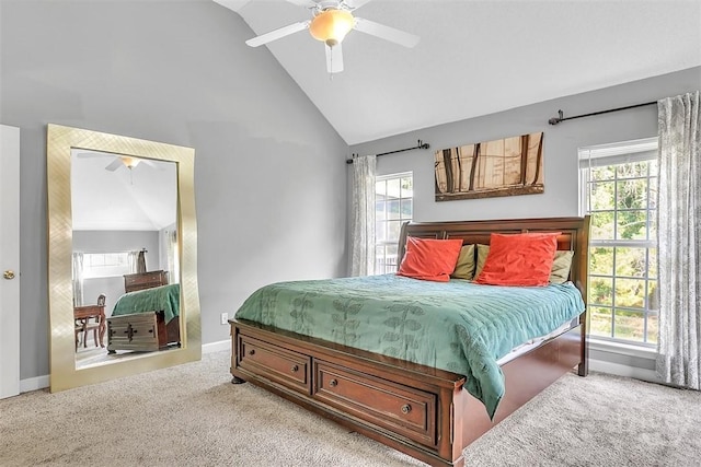 207 Pink Dogwood Ln, Pooler, GA 31322 - carpeted bedroom featuring high vaulted ceiling, multiple windows, baseboards, and ceiling fan